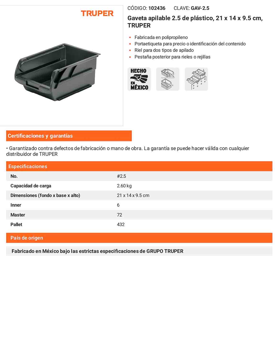 Gaveta apilable 25 de plástico