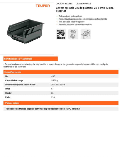 Gaveta apilable 35 de plástico