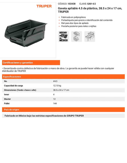 Gaveta apilable 45 de plástico