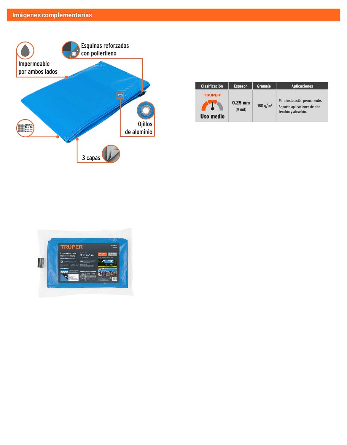 Lona Polietileno Reforzada 3x6 m Azul 180g