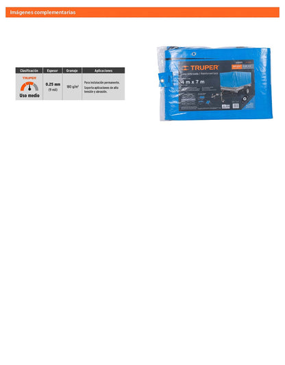 Lona Polietileno Reforzada 4x7 m Azul 180g