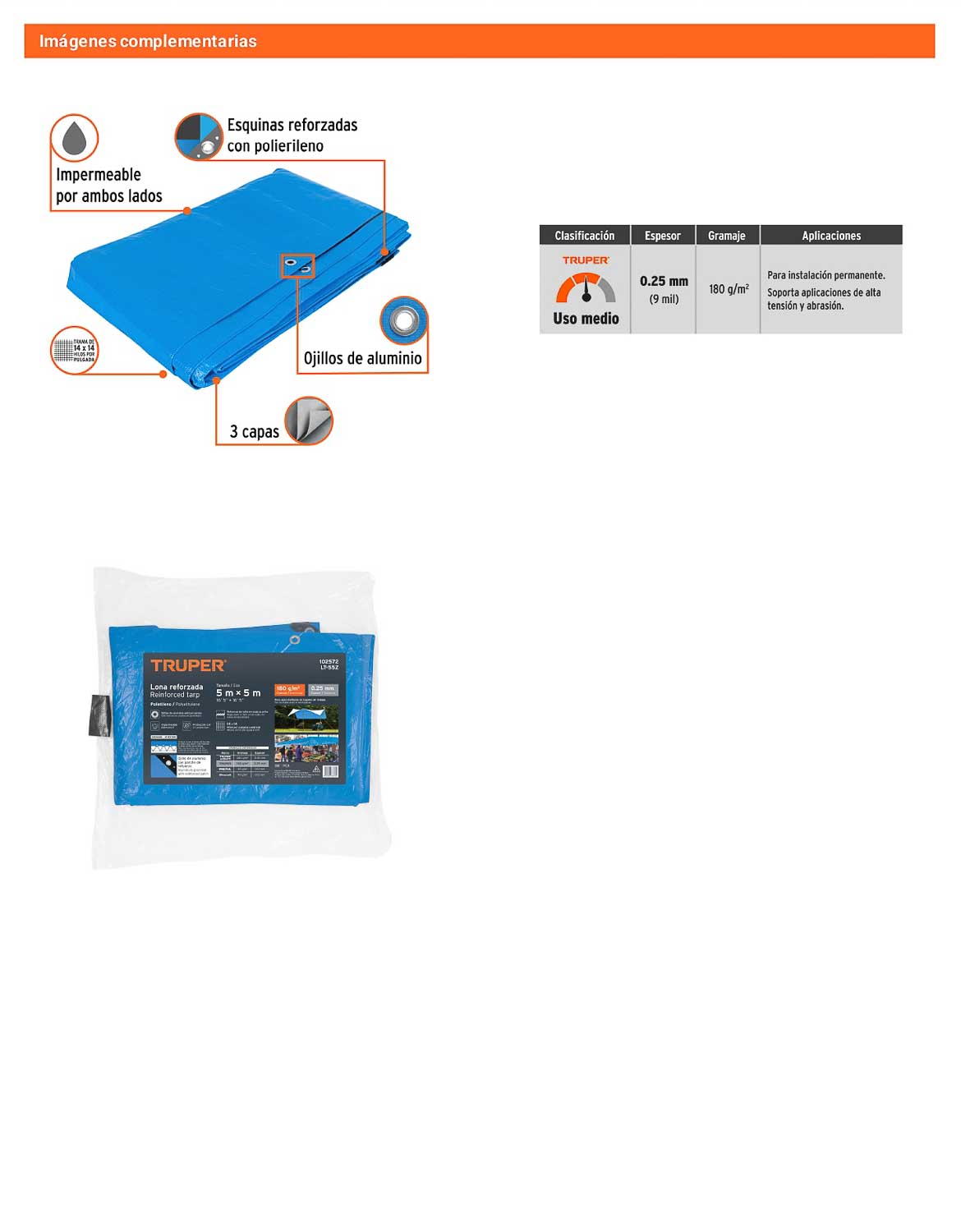 Lona Polietileno Reforzada 5x5 m Azul 180g