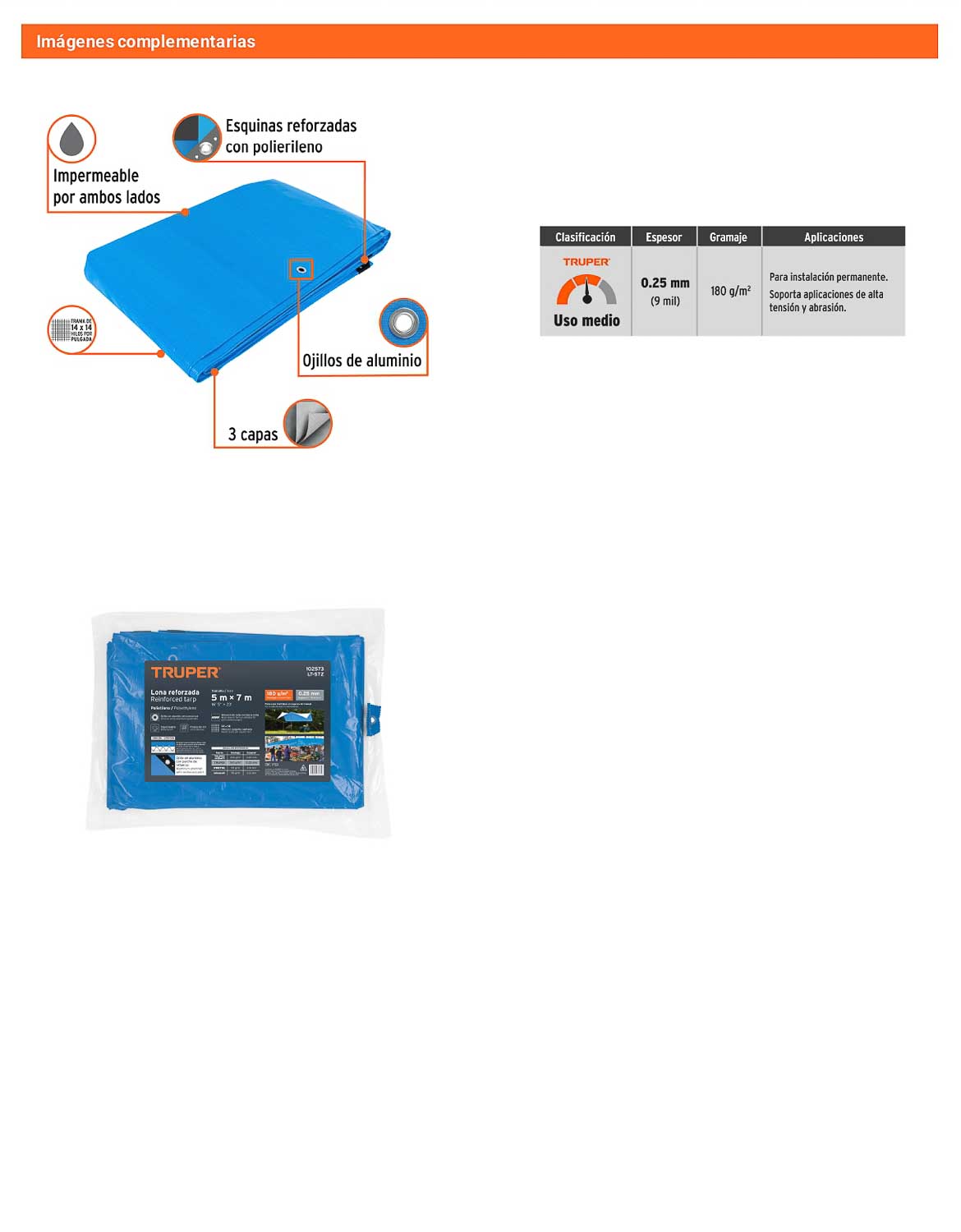 Lona Polietileno Reforzada 5x7 m Azul 180g