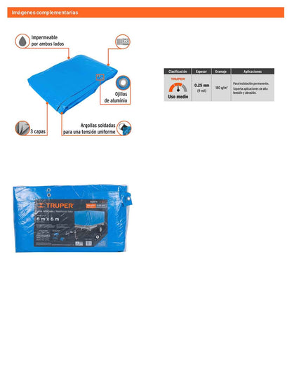 Lona Polietileno Reforzada 6x6 m Azul 180g