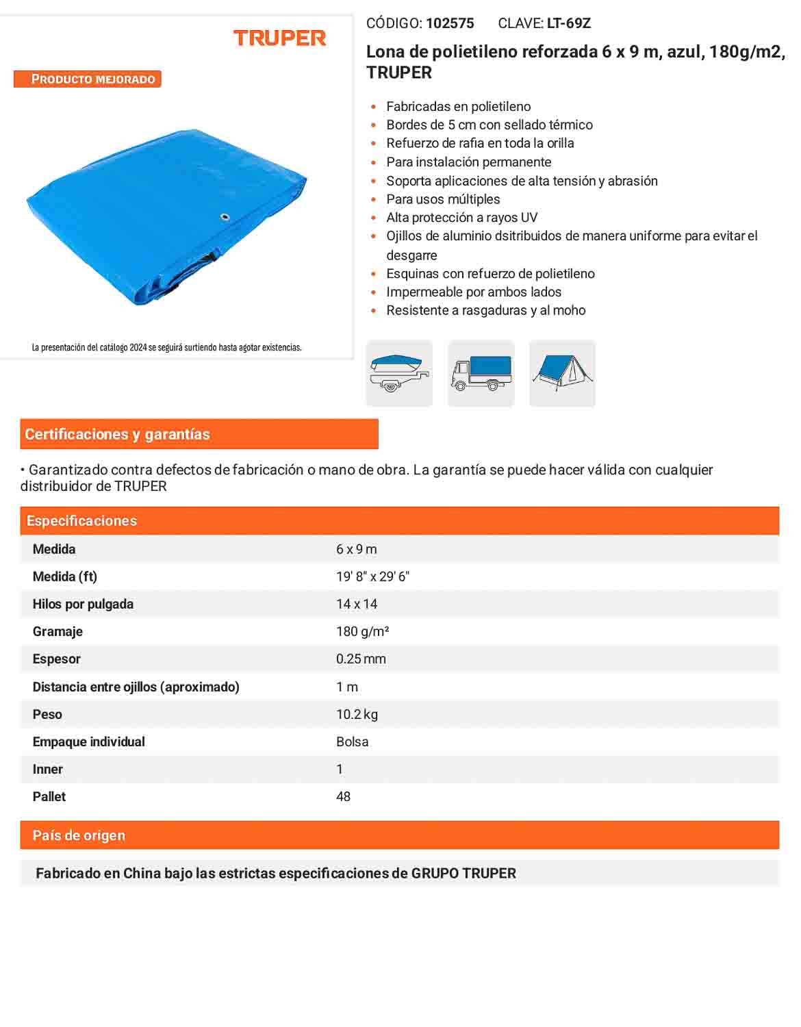 Lona Polietileno Reforzada 6x9 m Azul 180g