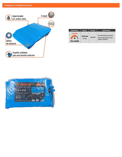 Lona Polietileno Reforzada 7x10 m Azul 180g