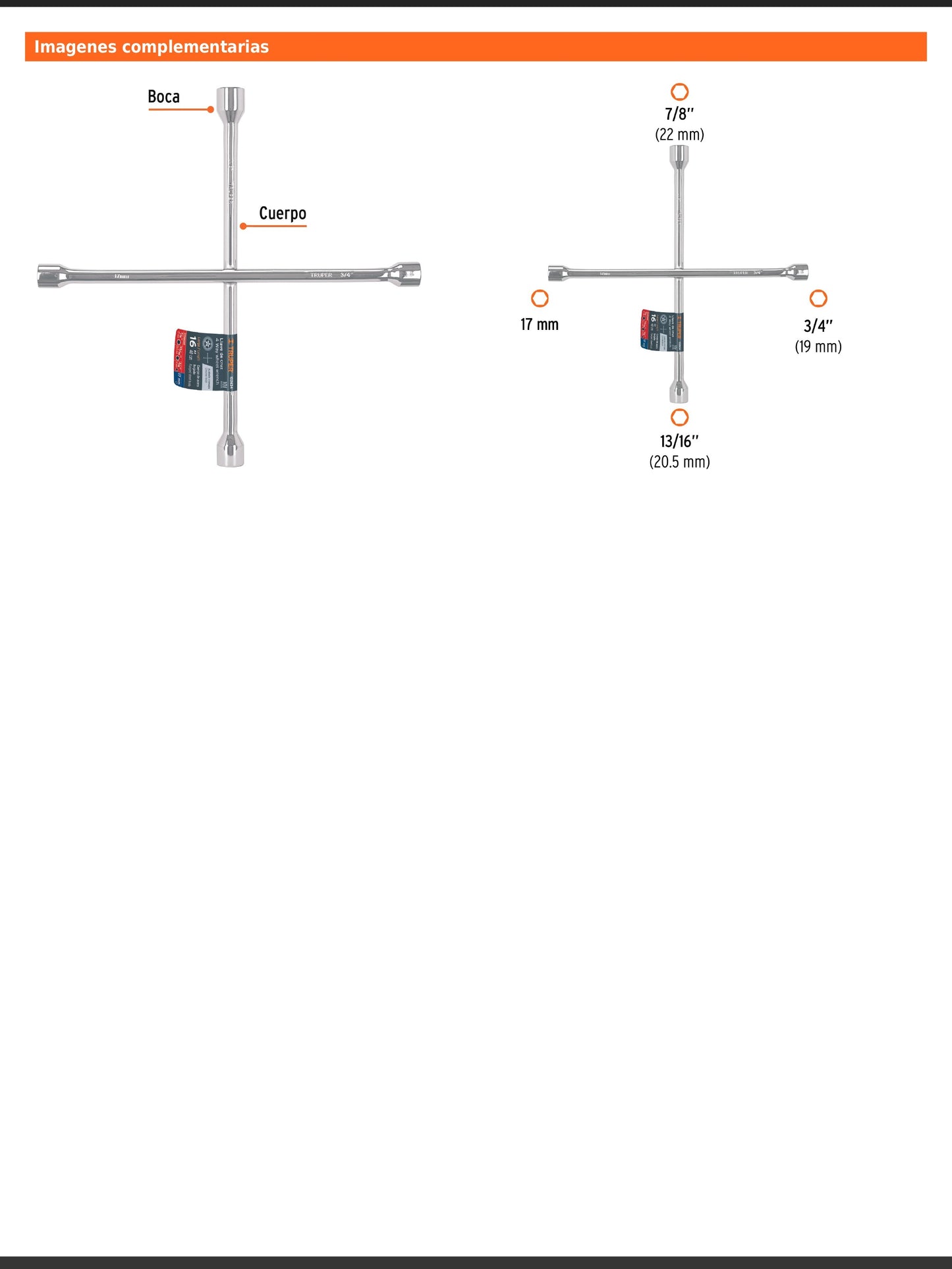Llave de cruz de 40 cm pulida y cromada