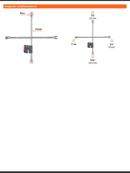 Llave de cruz de 40 cm pulida y cromada