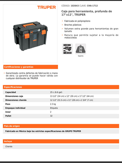 Caja para herramienta profunda de 44 cm x 30 cm
