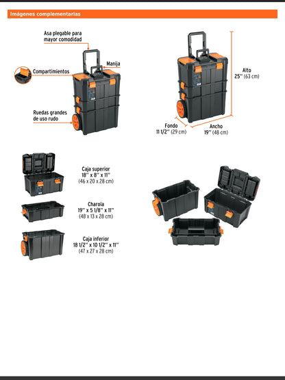 Caja para herramientas 3 en 1 desmontable con ruedas de 63 cm x 48 cm
