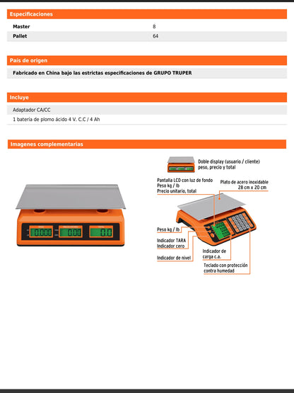 Báscula electrónica multifunciones de 20 kg