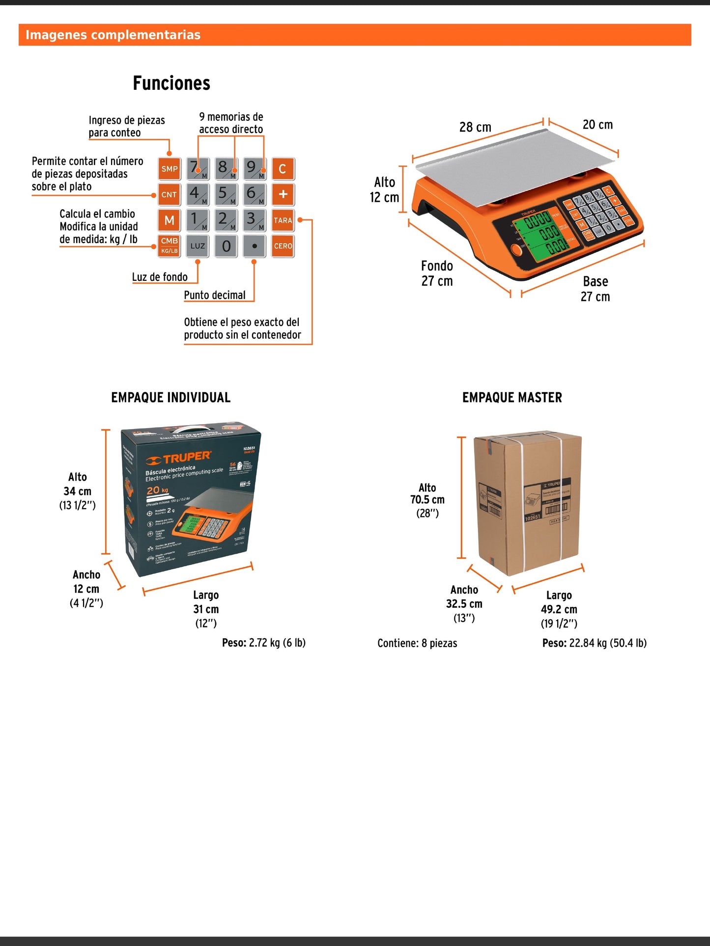 Báscula electrónica multifunciones de 20 kg