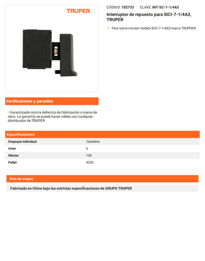 Ficha tecnica - Interruptor para SICI-7-1/4A3 - SKU 102733