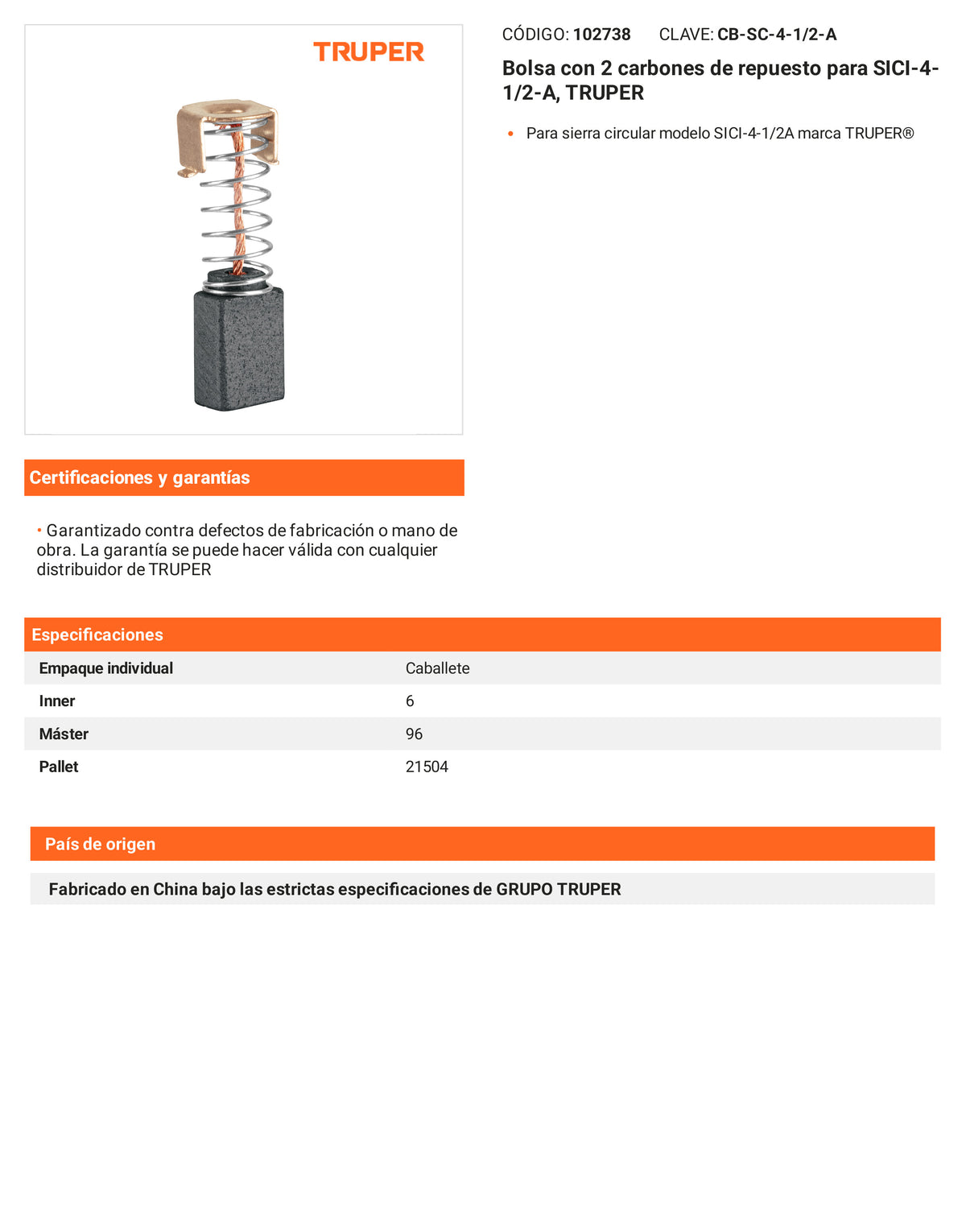 Ficha tecnica - 2 carbones para SICI-4-1/2-A - SKU 102738