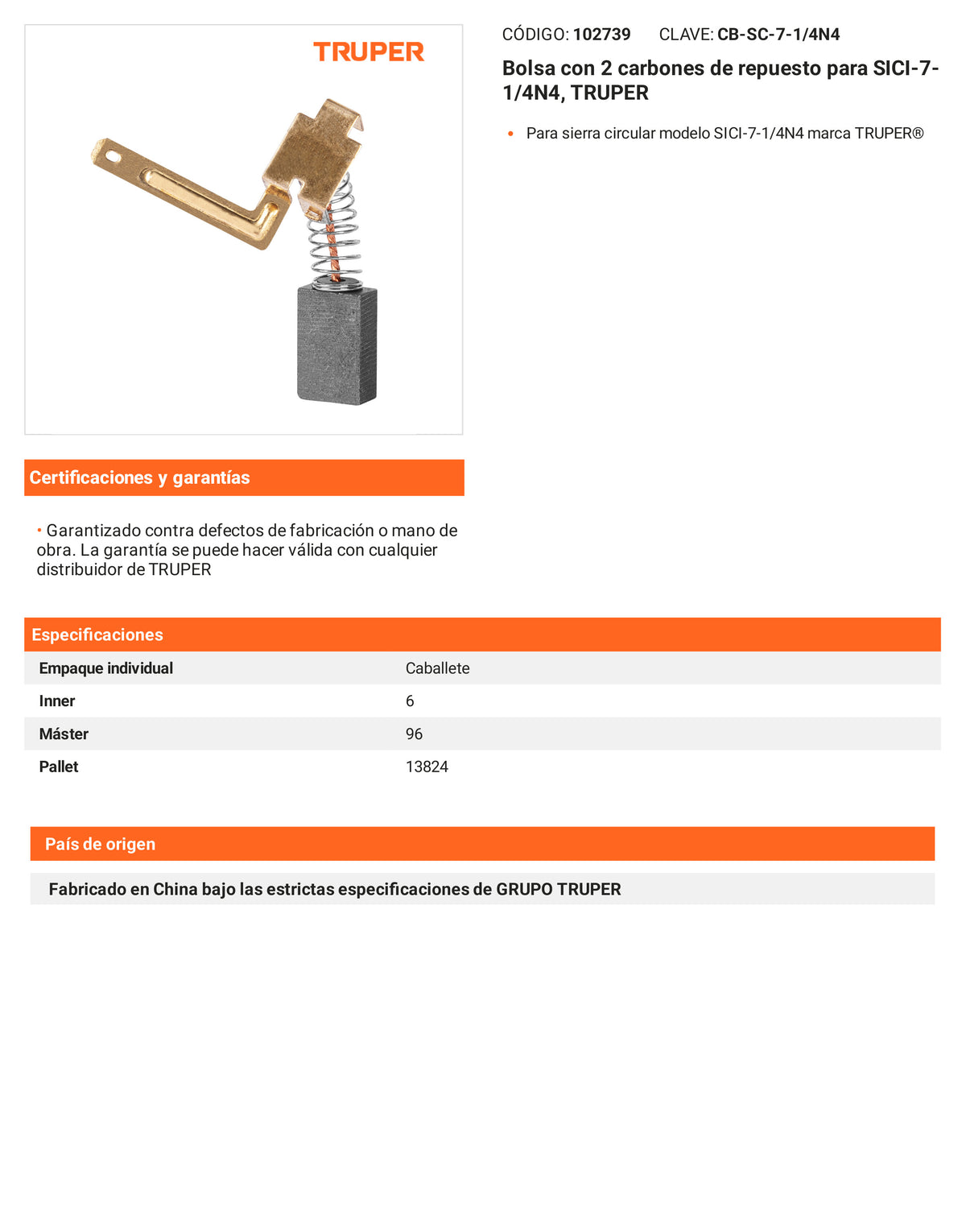Ficha tecnica - 2 carbones para SICI-7-1/4N4 - SKU 102739