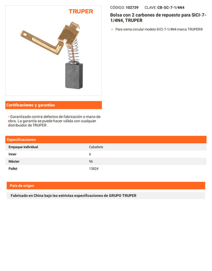 Ficha tecnica - 2 carbones para SICI-7-1/4N4 - SKU 102739