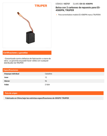 Ficha tecnica - 2 carbones para ES-4580PN - SKU 102757