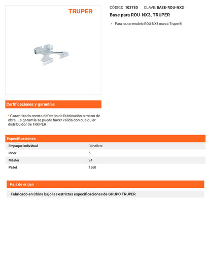Ficha tecnica - Base para ROU-NX3 - SKU 102780