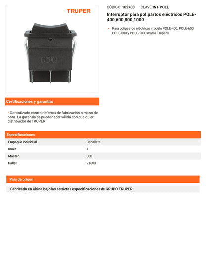 Ficha tecnica - Interruptor para polipastos electricos - SKU 102788