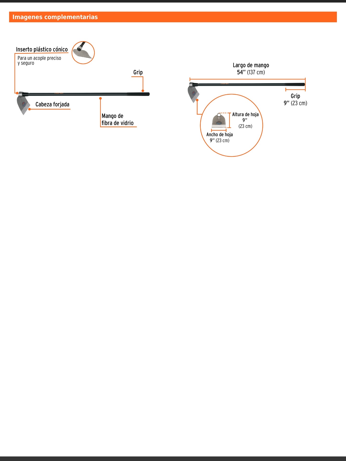 Azadón Centroamericano de 2.5 lb con mango de fibra de 137 cm