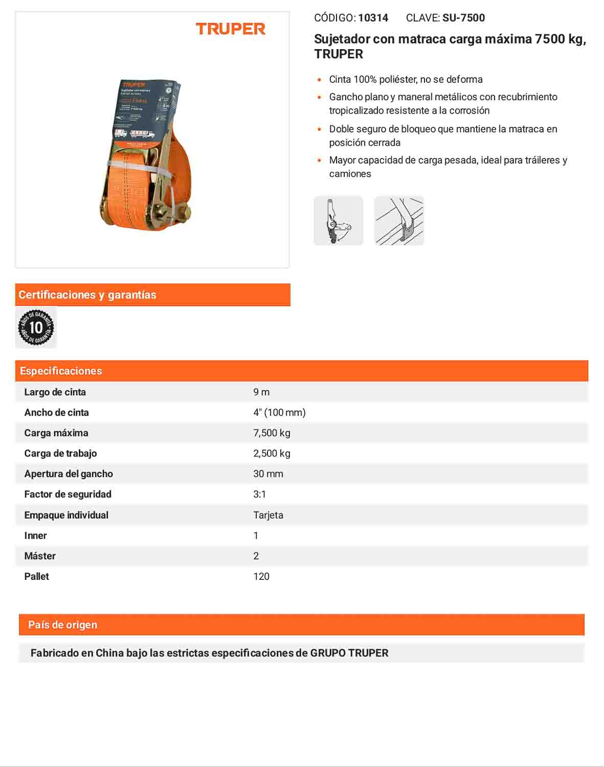 Sujetador con matraca 7500 kg