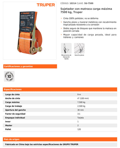 Sujetador con Matraca Carga Máxima 7500 kg