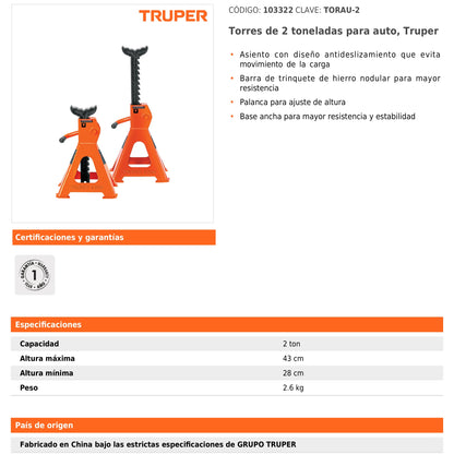 Torres para auto camioneta y camión 2 piezas