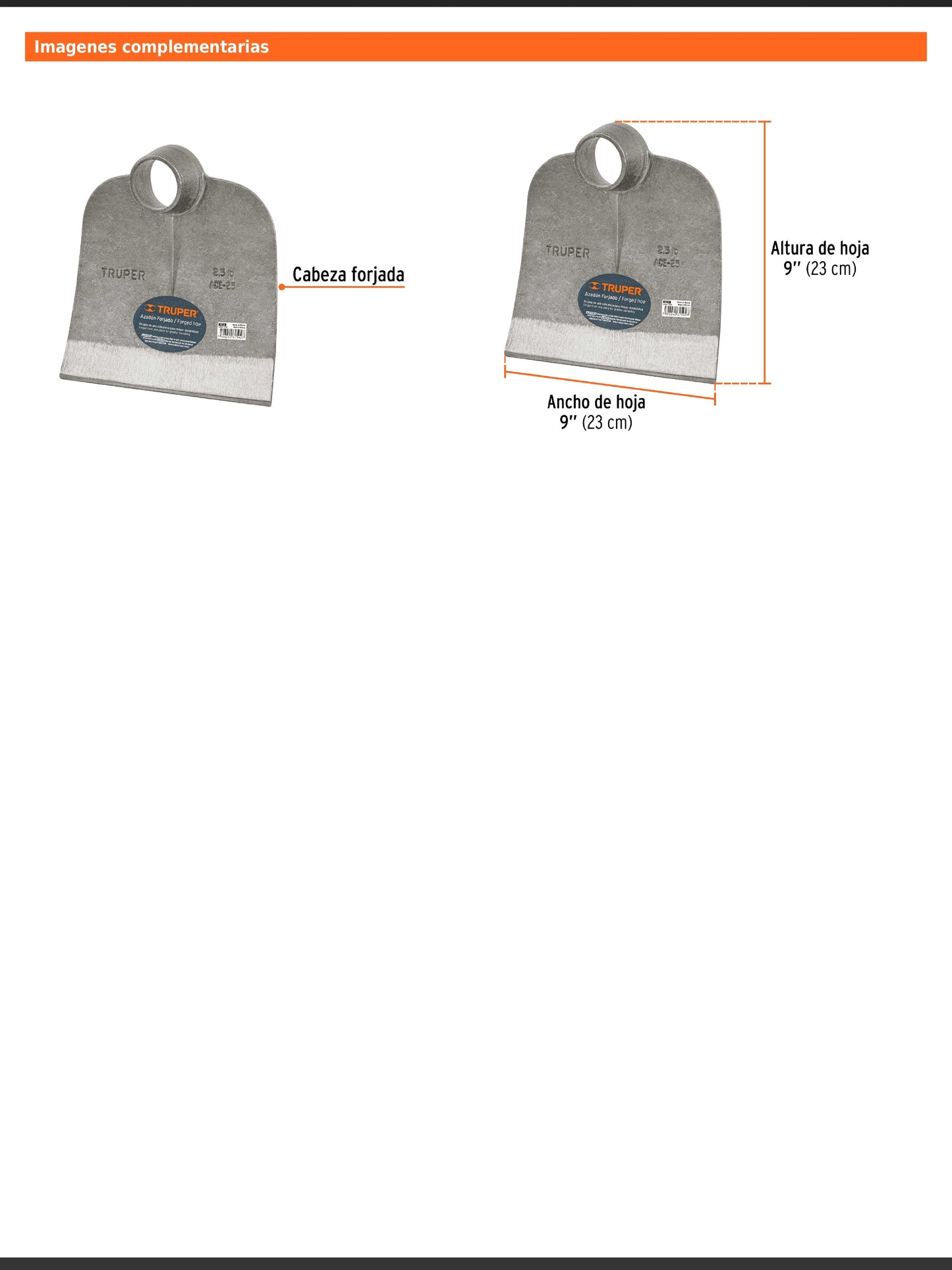 Azadón Centroamericano de 2.5 lb sin mango