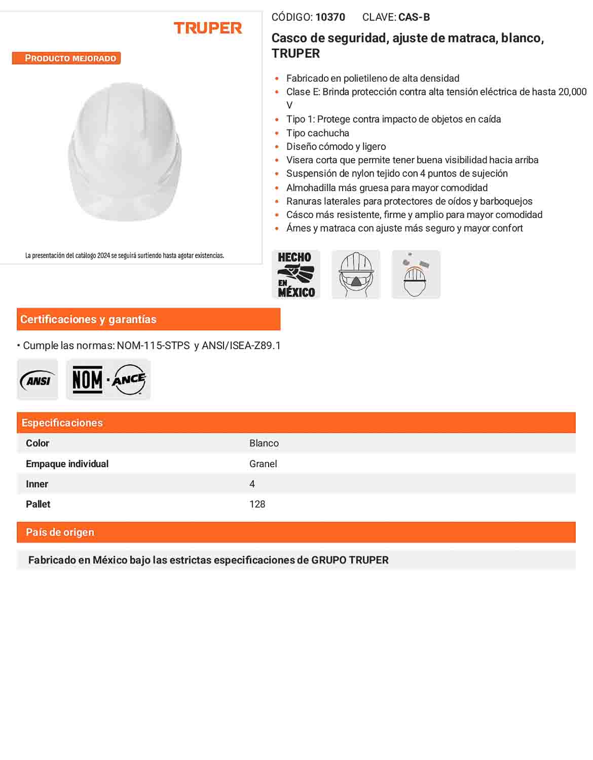 Casco de Seguridad Industrial con Ajuste de Matraca – Blanco