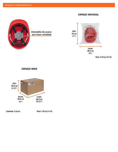 Casco de Seguridad Industrial con Ajuste de Matraca Rojo