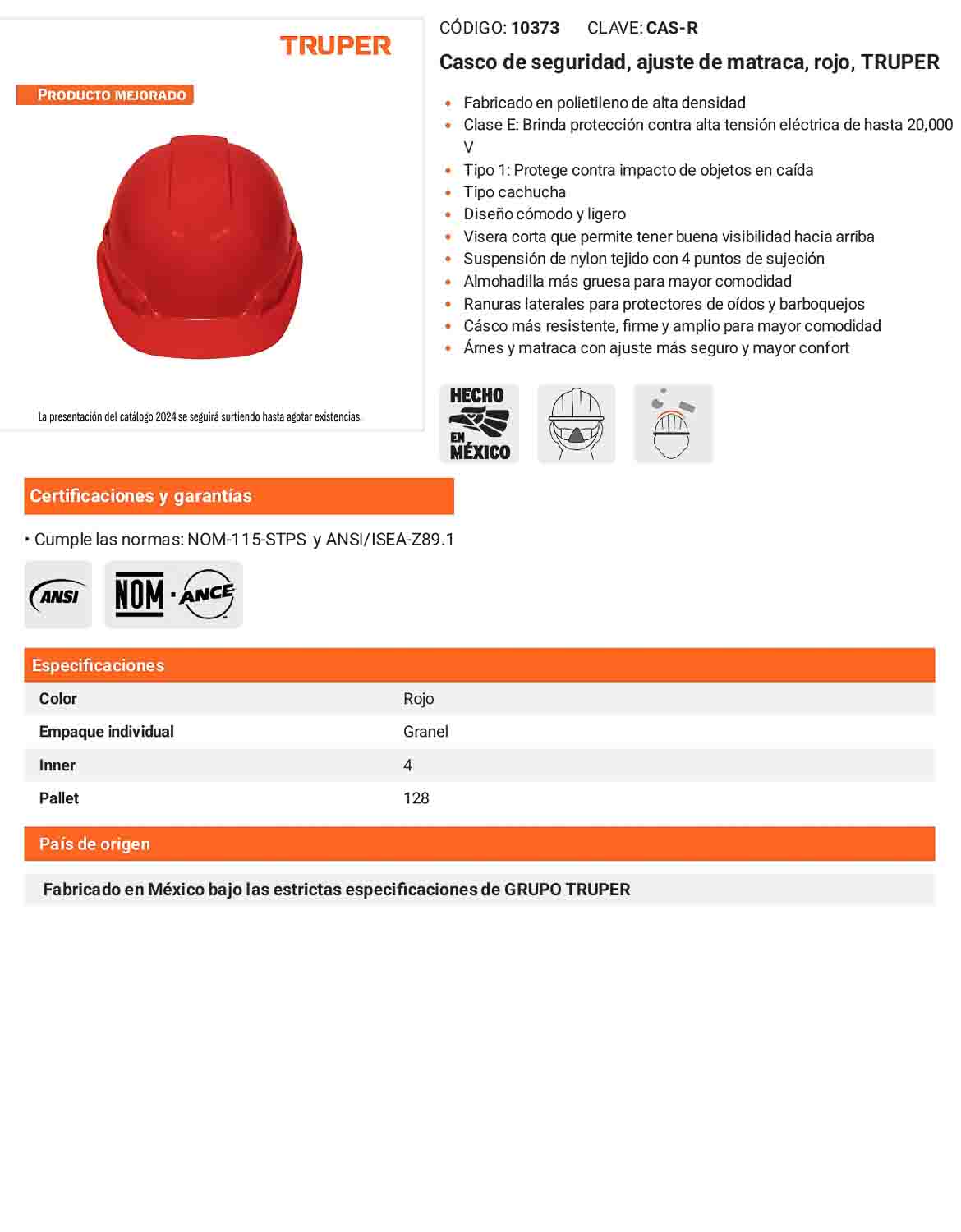 Casco de Seguridad Industrial con Ajuste de Matraca Rojo