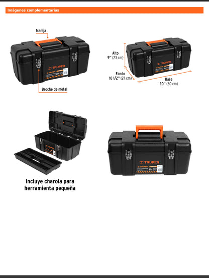 Caja para herramienta de 20 in industrial con broches metálicos