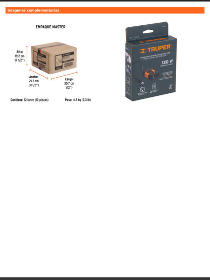 Inversor de corriente de 120 W con puertos USB