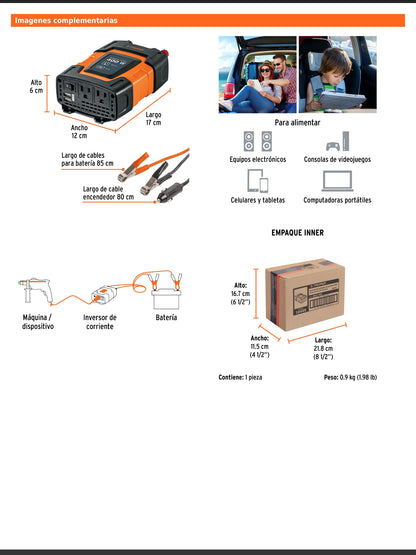 Inversor de corriente de 400 W con puertos USB