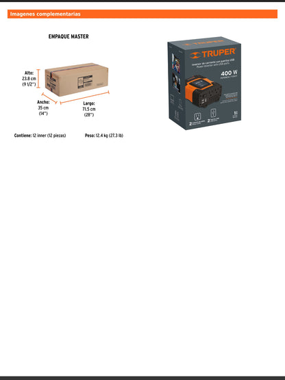 Inversor de corriente de 400 W con puertos USB