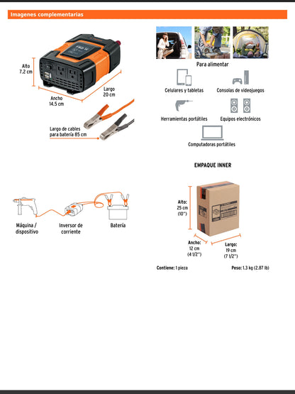 Inversor de corriente de 750 W con puertos USB