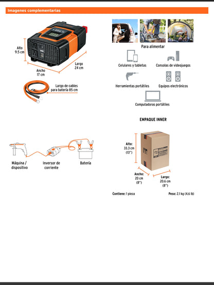 Inversor de corriente de 1200 W con puertos USB