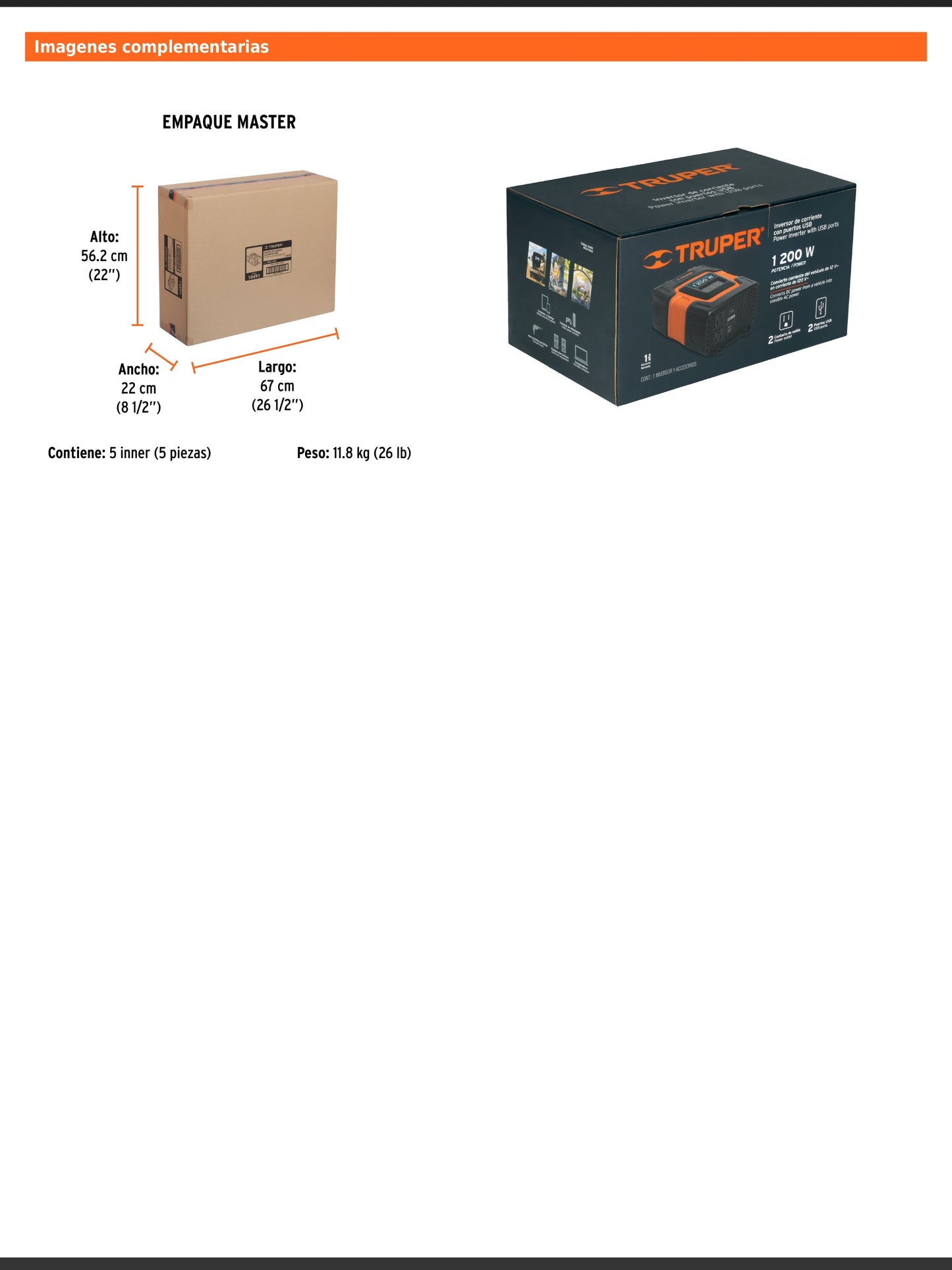 Inversor de corriente de 1200 W con puertos USB