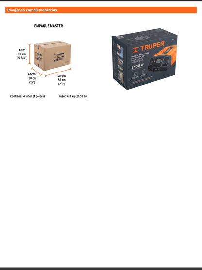 Inversor de corriente de 1500 W con puertos USB