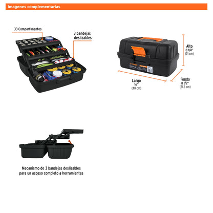 Caja para Pesca de 16" con 3 Bandejas Deslizables
