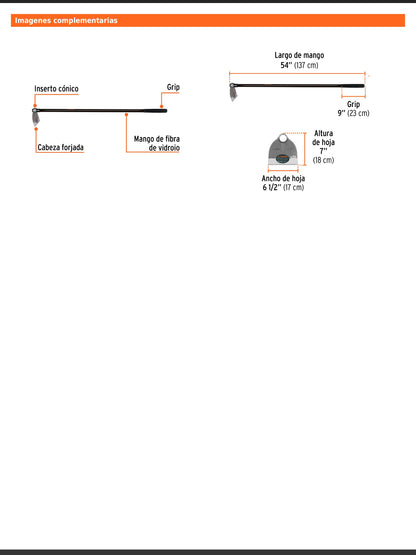 Azadón Lane No. 0 de 1.6 lb con mango de fibra de 137 cm