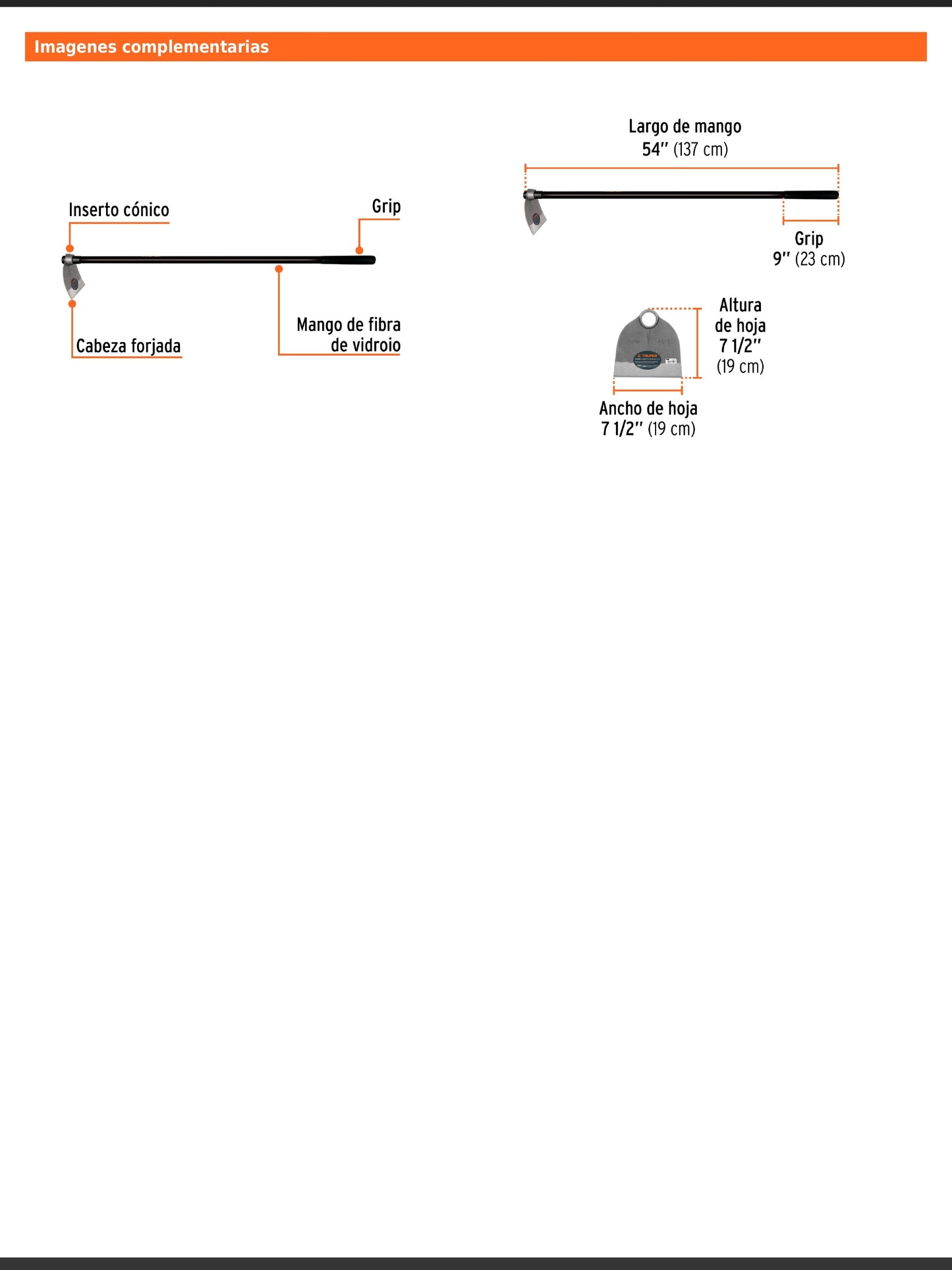 Azadón Lane No. 1 de 1.8 lb con mango de fibra de 137 cm