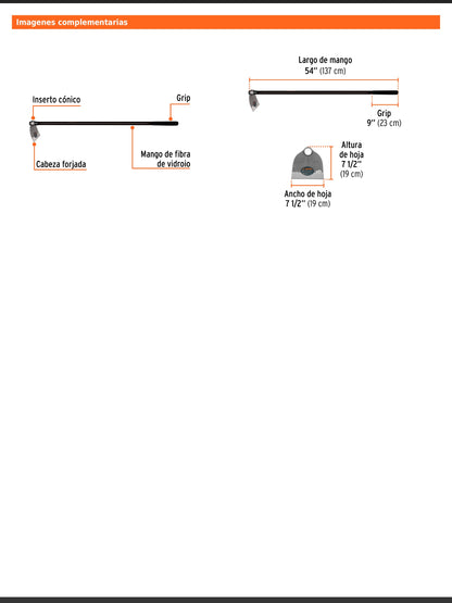 Azadón Lane No. 1 de 1.8 lb con mango de fibra de 137 cm