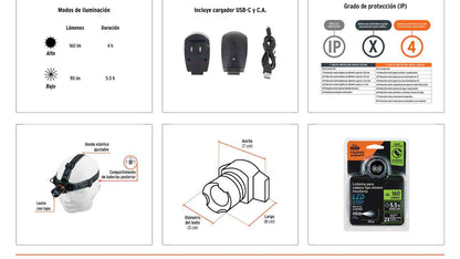 Linterna de minero LED 160 lm CA