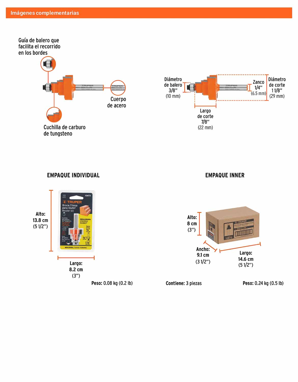 Broca para router escalonada 1-1/8" con balero