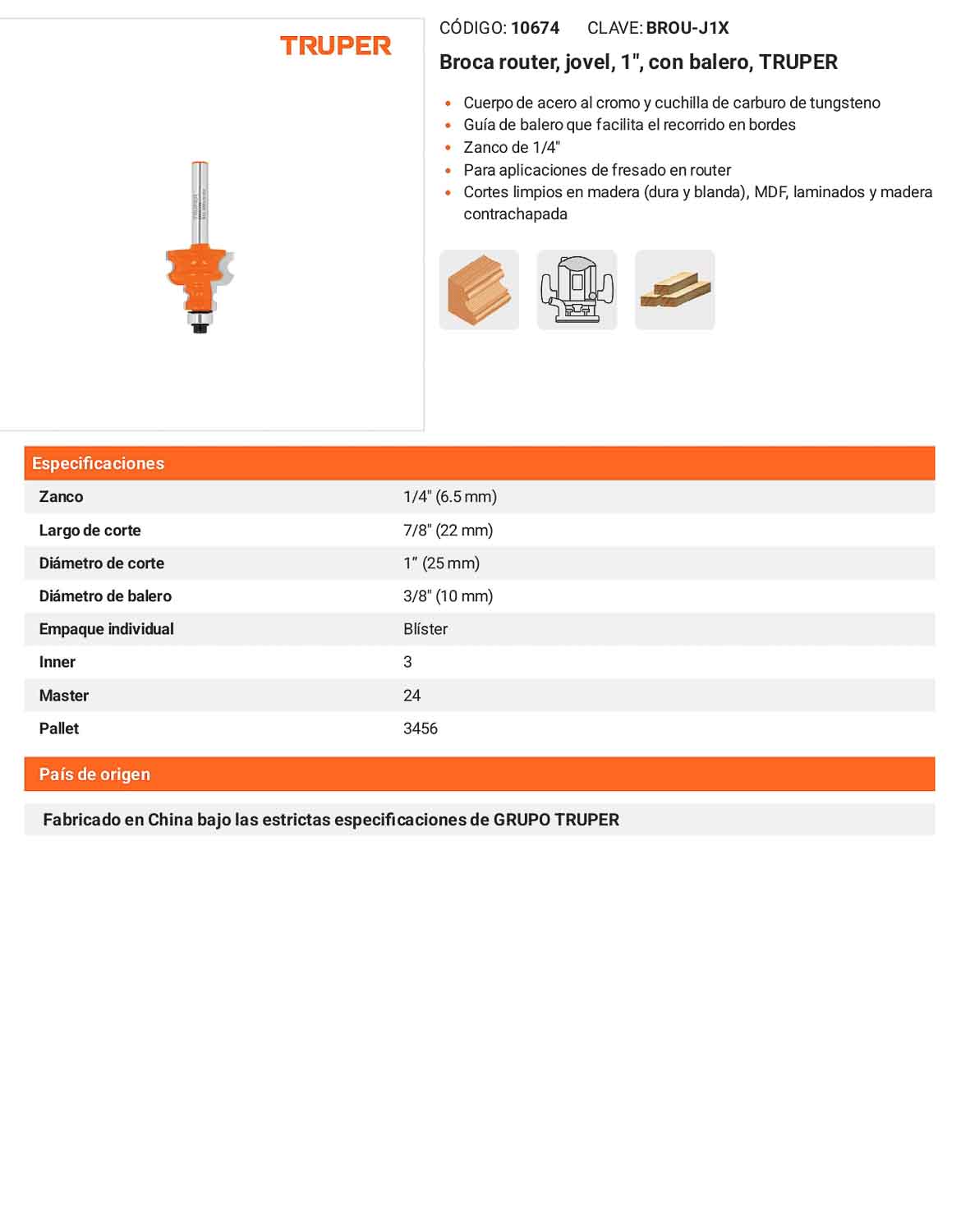 Broca router jovel 1" con balero