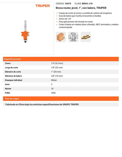 Broca router jovel 1" con balero