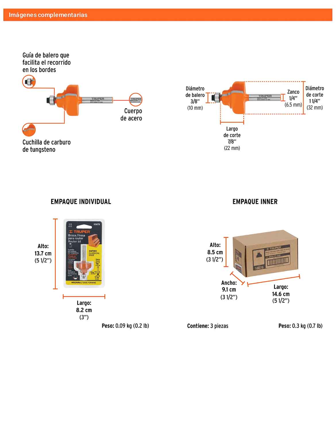 Broca para router zafiro 1-1/4" con balero