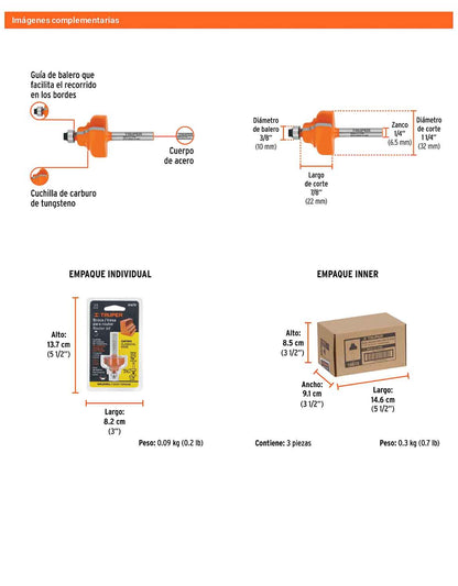 Broca para router zafiro 1-1/4" con balero