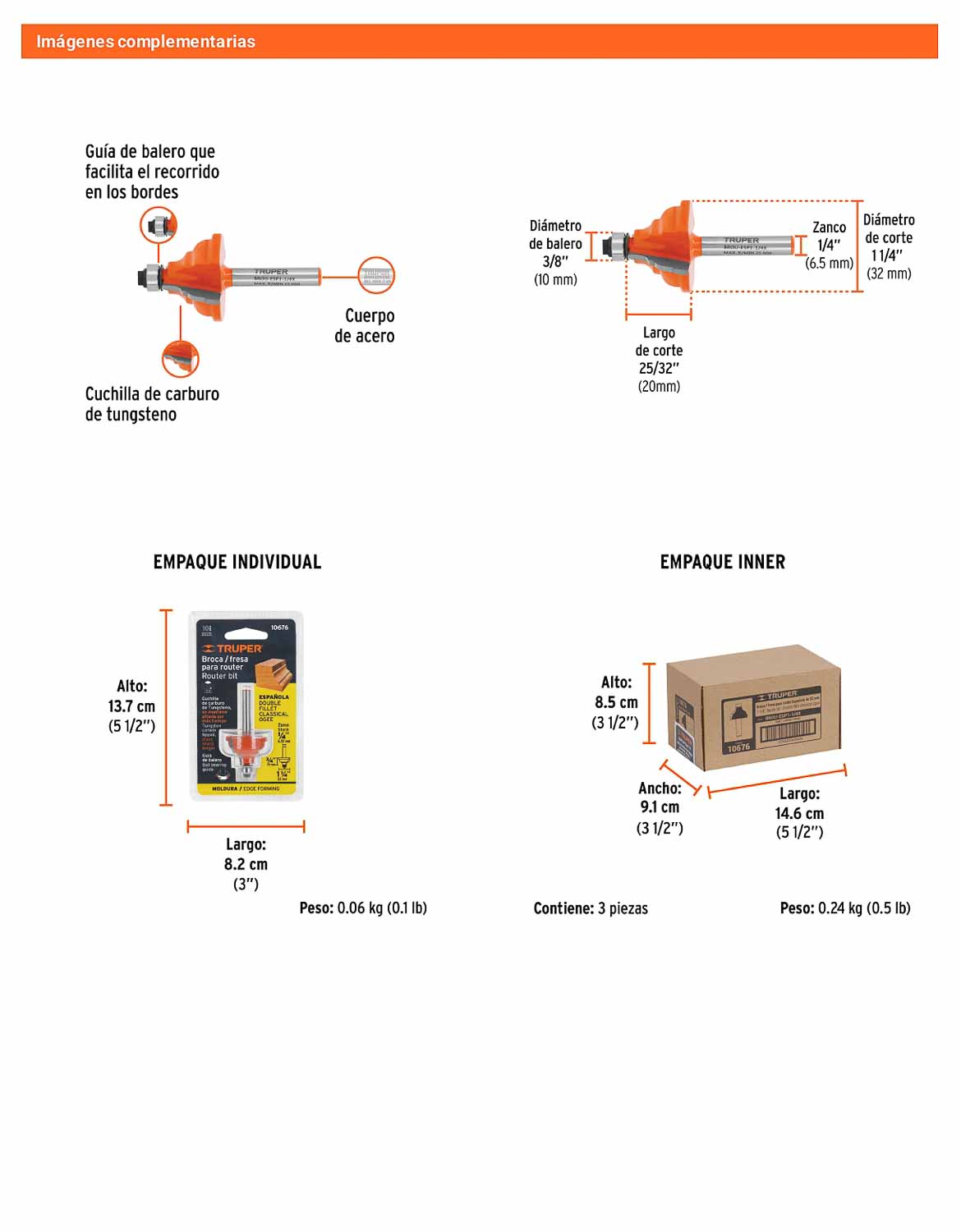 Broca para router española 1-1/4" con balero